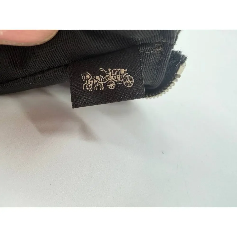 Coach Signature Wristlet Wallet Brown Black Canvas Zip Pouch F58033